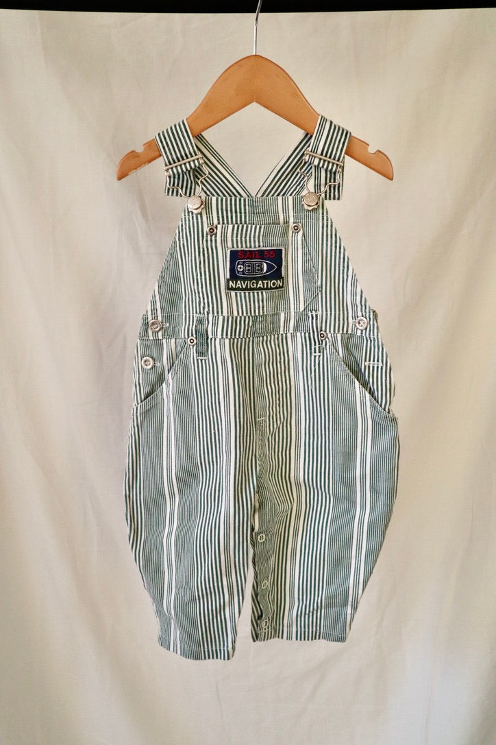 Vintage Sail 55 Hickory Stripe Overalls — 12 Months