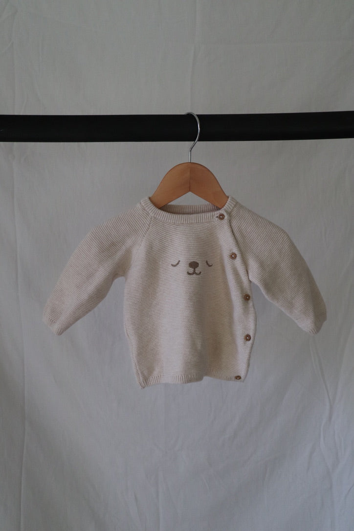 H&M Bear Knit Sweater — Cream — 2–4M