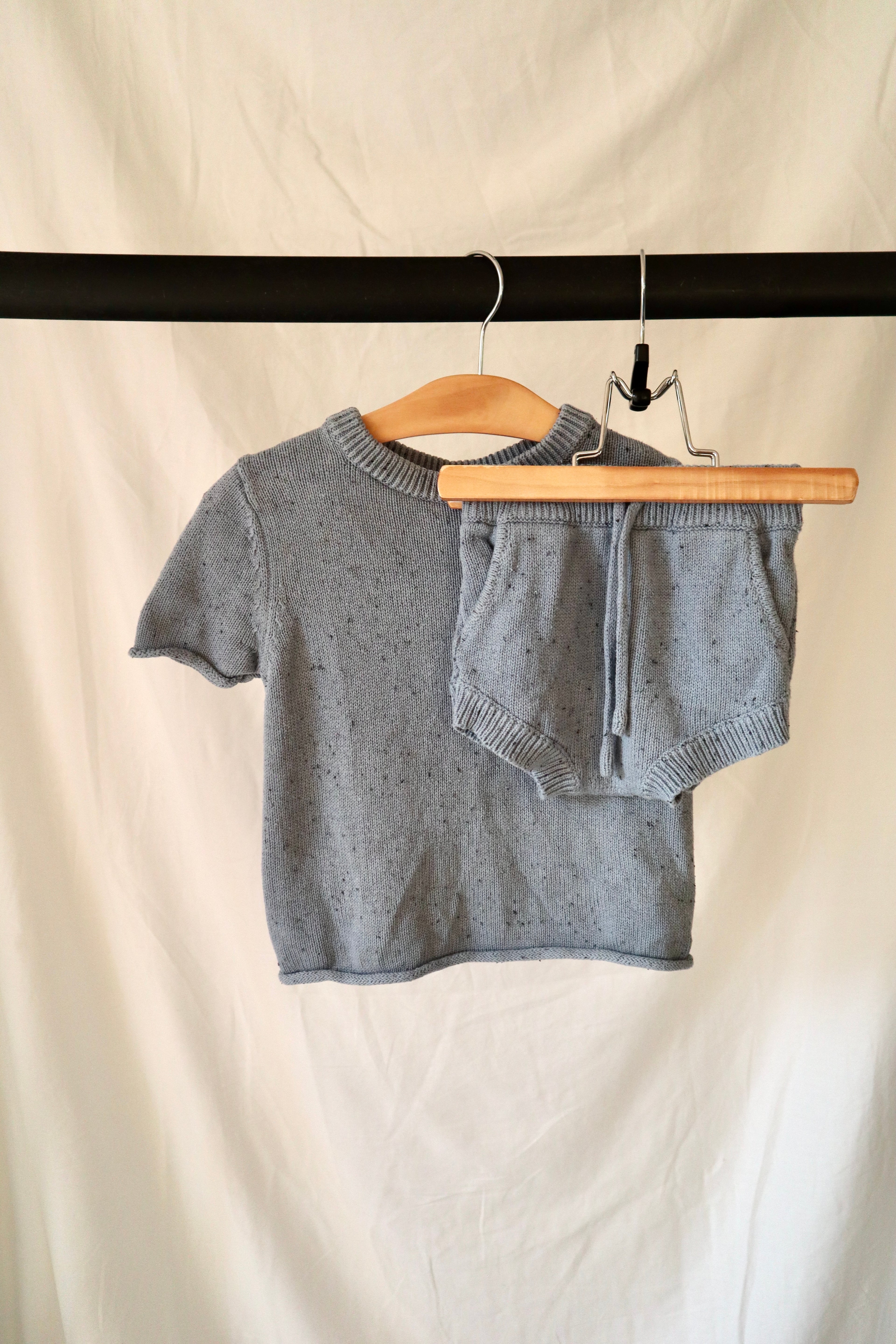 Lou Lou & Company Heirloom Knit Tee & Shorts Set — Cadet Speckle — 2T