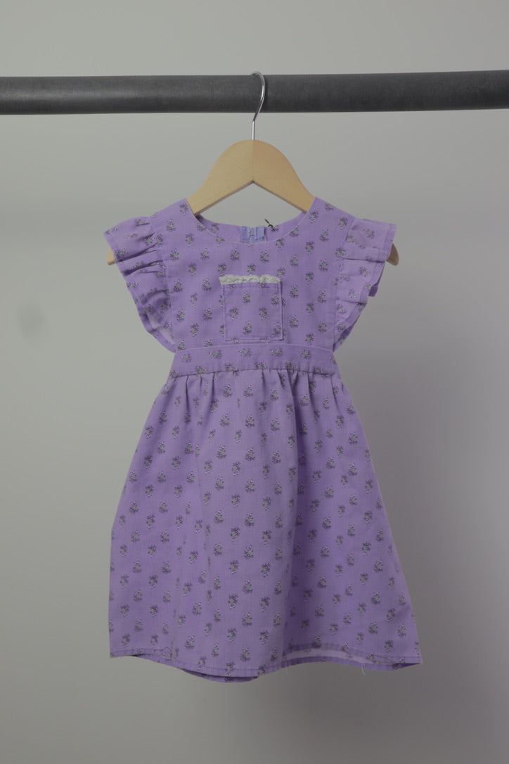 Vintage Handmade Purple Floral Flutter Sleeve Dress — 12M