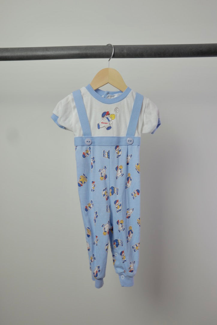 Vintage Health-tex Baseball Player Romper — Faux Suspenders — 12M