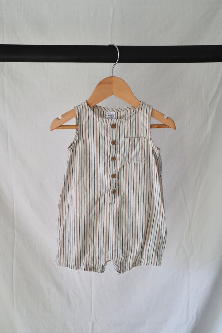 Carter's Linen Blend Striped Romper — Natural — 6–9M