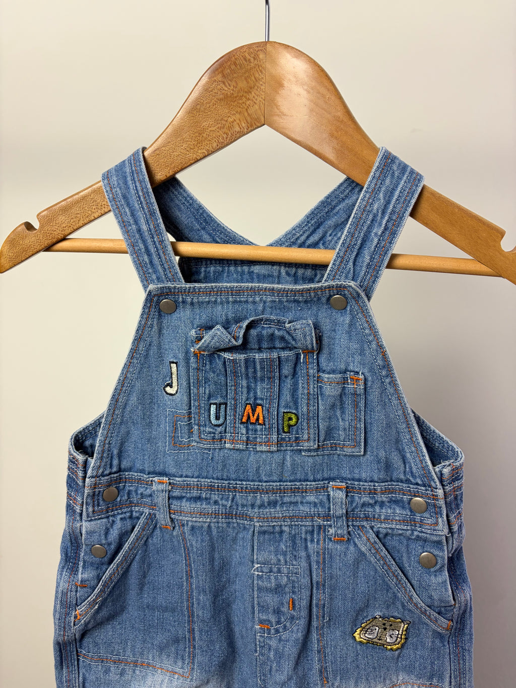 Vintage “Jump” Denim Overalls — Medium Wash — 6–9M