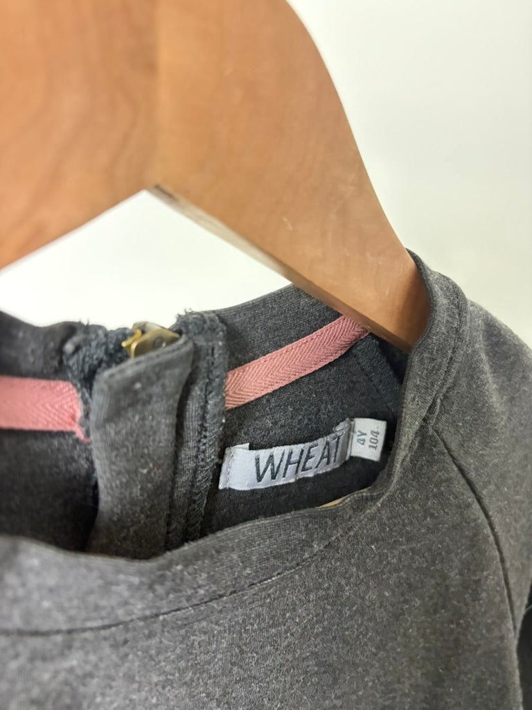 Wheat — Long Sleeve Jersey Dress — Heathered Charcoal — 4Y