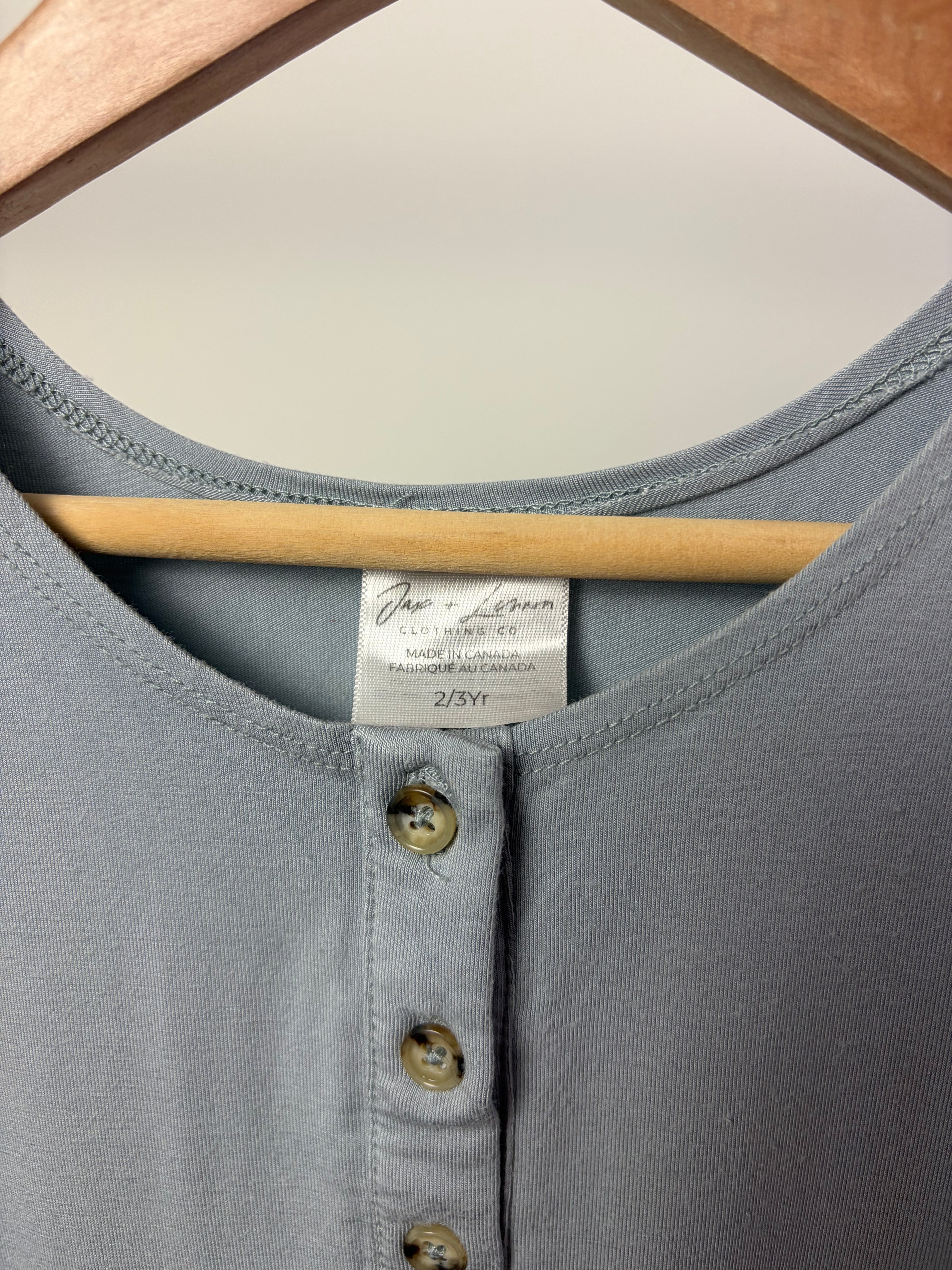 Jax & Lennon Bamboo Henley Shorty Romper — Light Blue Grey — 2/3Y