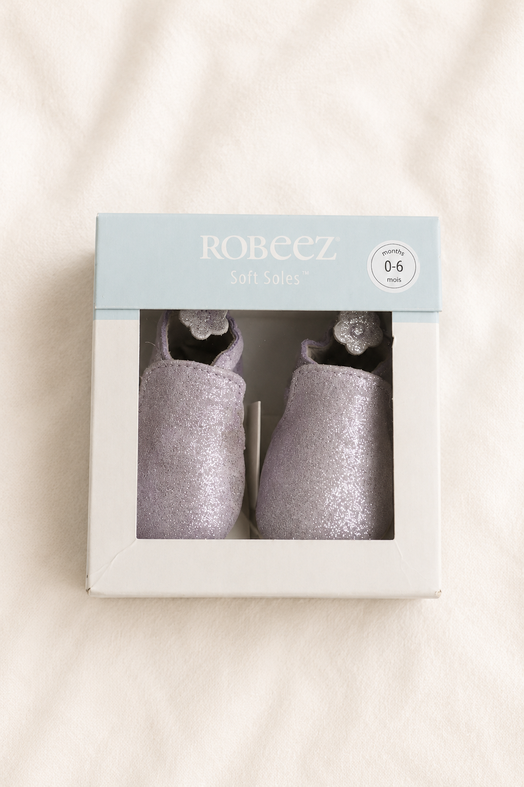 NWT Robeez — Pretty Pearl Lavender Soft Sole Leather Shoes — 0–6M