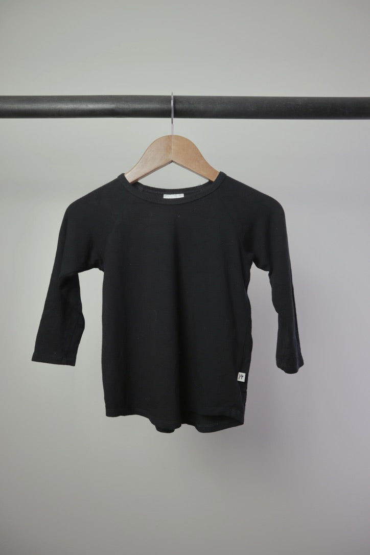 Jax + Lennon Bamboo Long Sleeve Raglan Tee — Black — 2/3Y