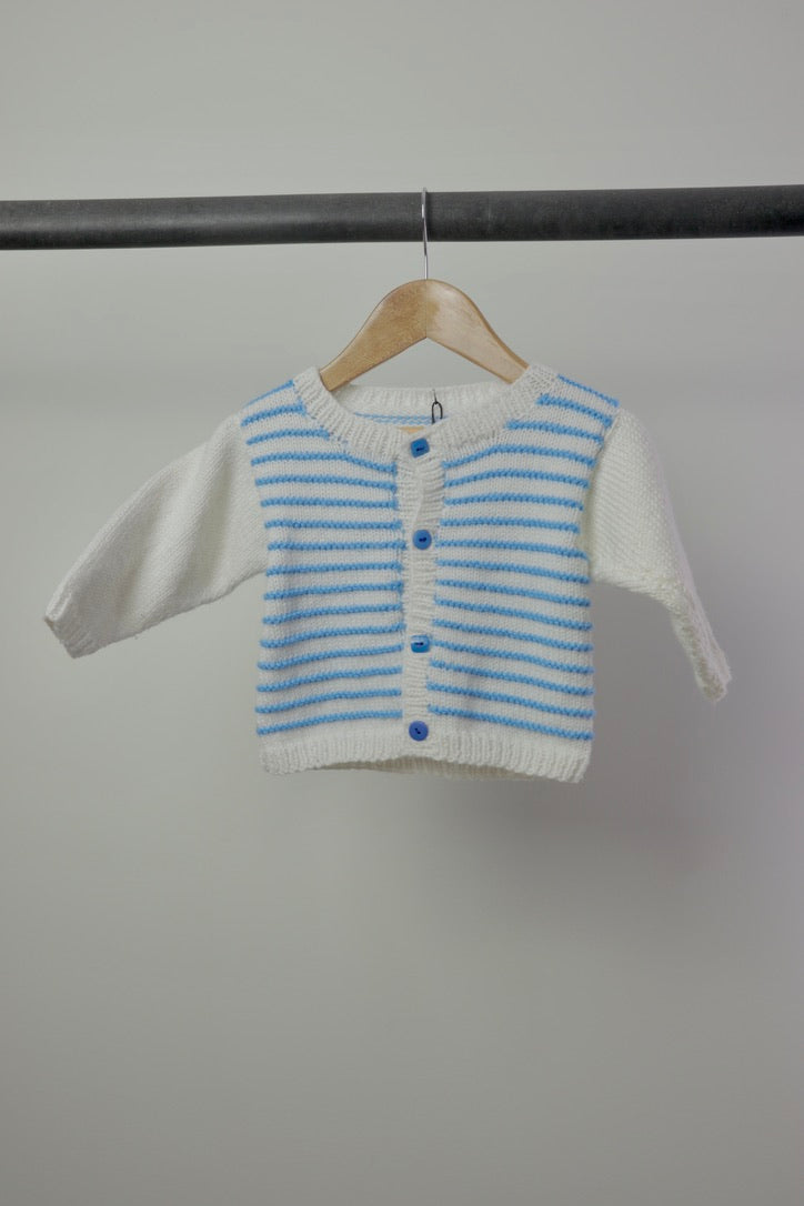Handmade Blue Striped Knit Cardigan — 12–18M