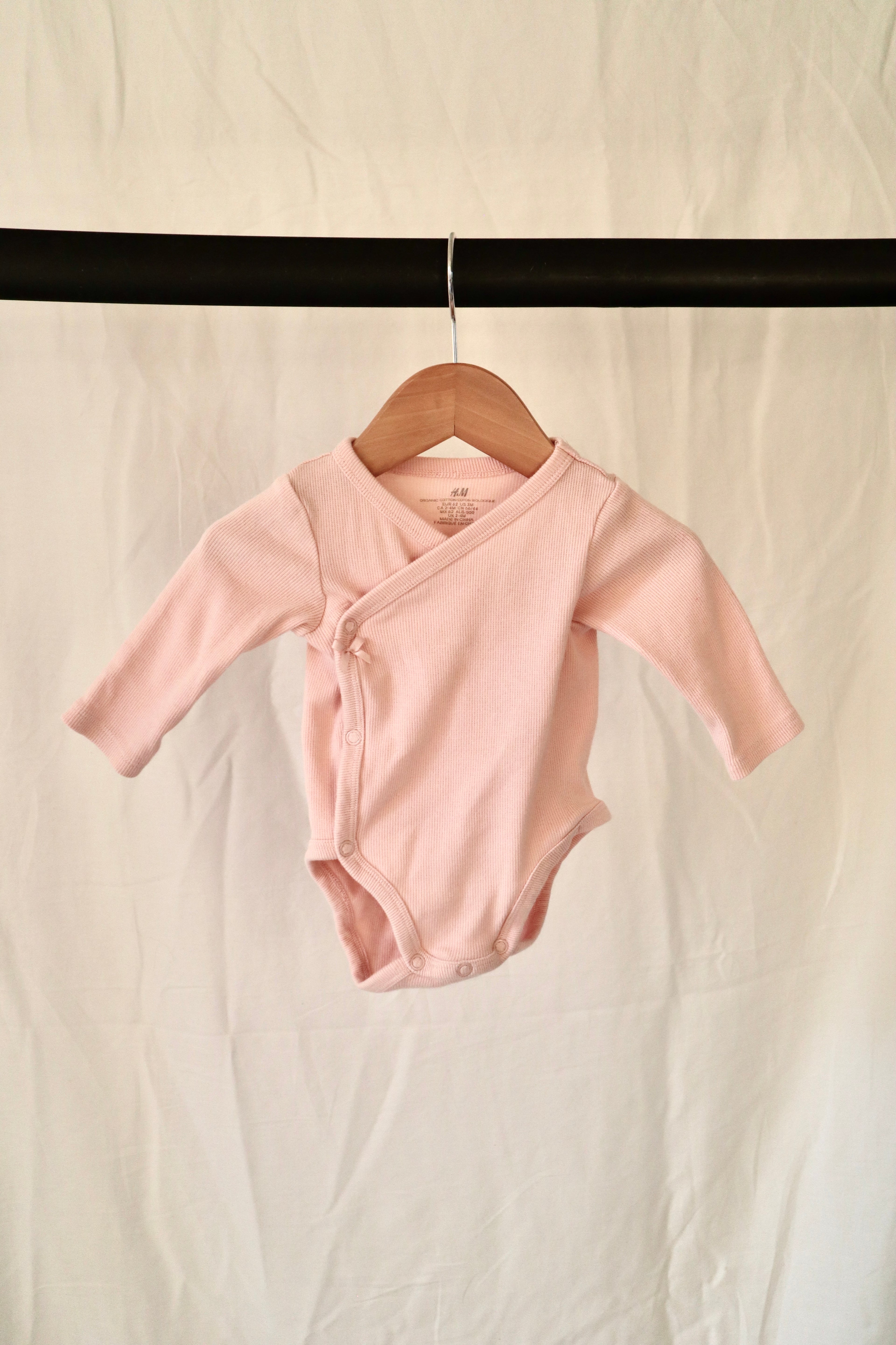 H&M Ribbed Wrap Bodysuit — Blush Pink — 2-4 Months