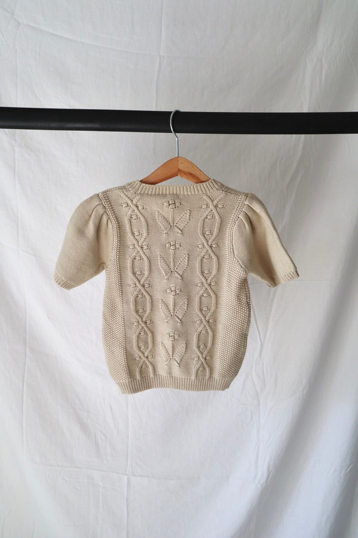 Jamie Kay Cable Knit Puff Sleeve Sweater — Oatmeal — 3T — BNWT