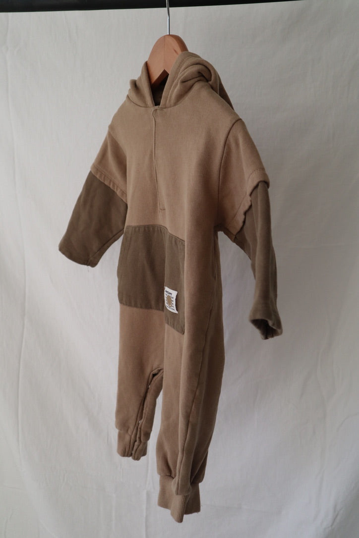 Next Baby Hooded Colour Block Romper — Taupe — 9–12M