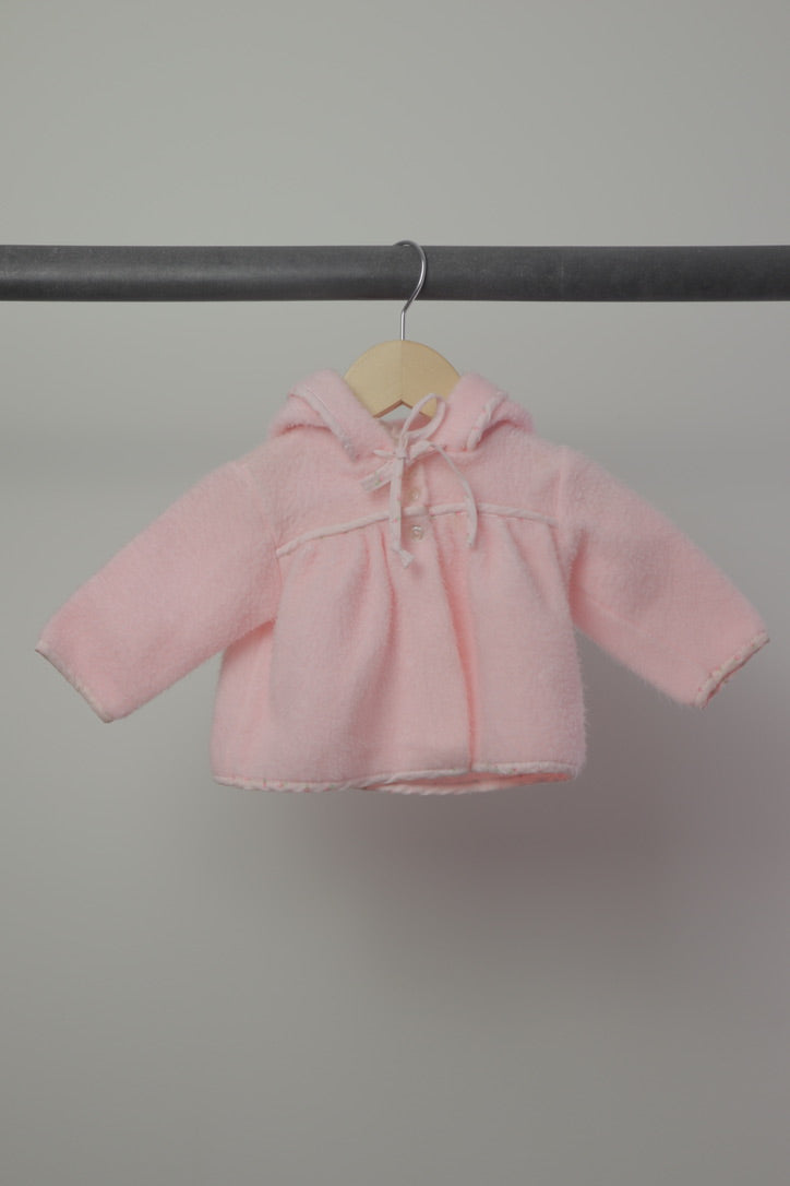 Vintage Pink Fleece Baby 2-Piece Set — Hooded Jacket & Footed Overalls — 0–3M