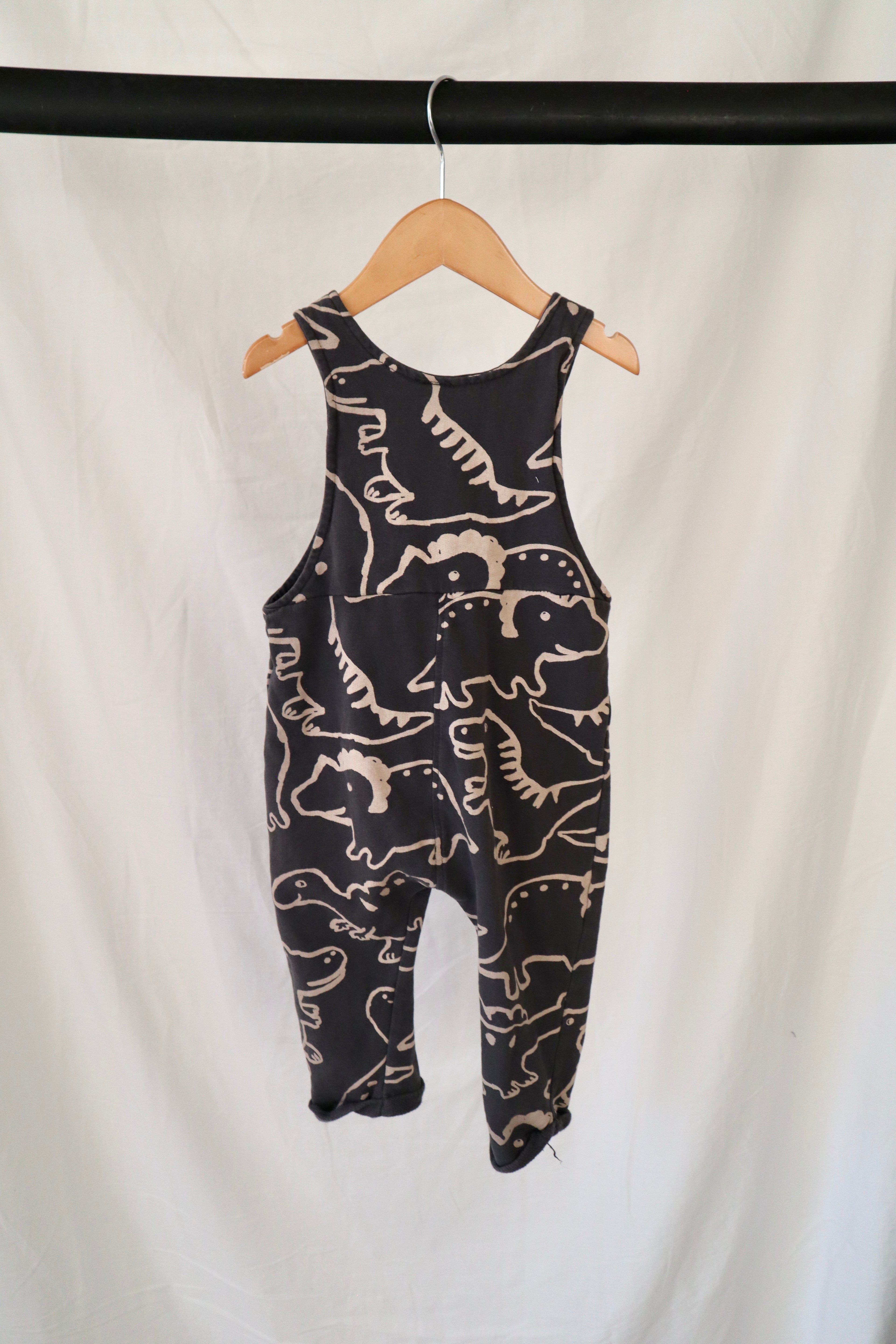 H&M Dinosaur Print Overalls — 12–18 Months