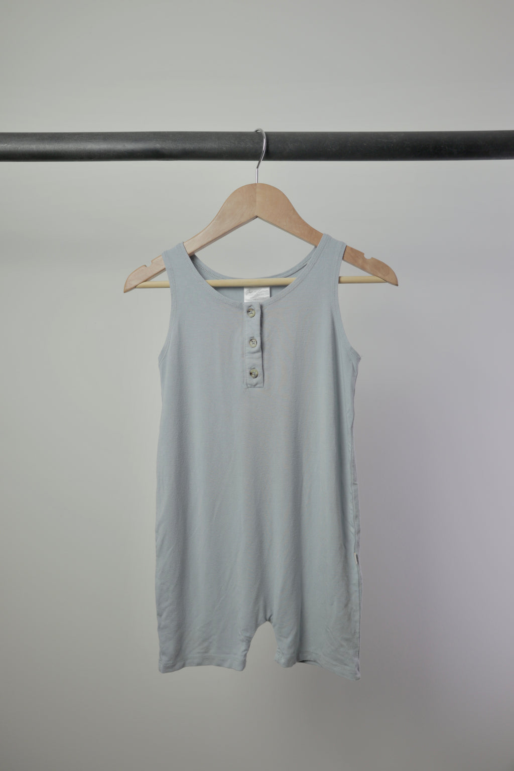Jax & Lennon Bamboo Henley Shorty Romper — Light Blue Grey — 2/3Y