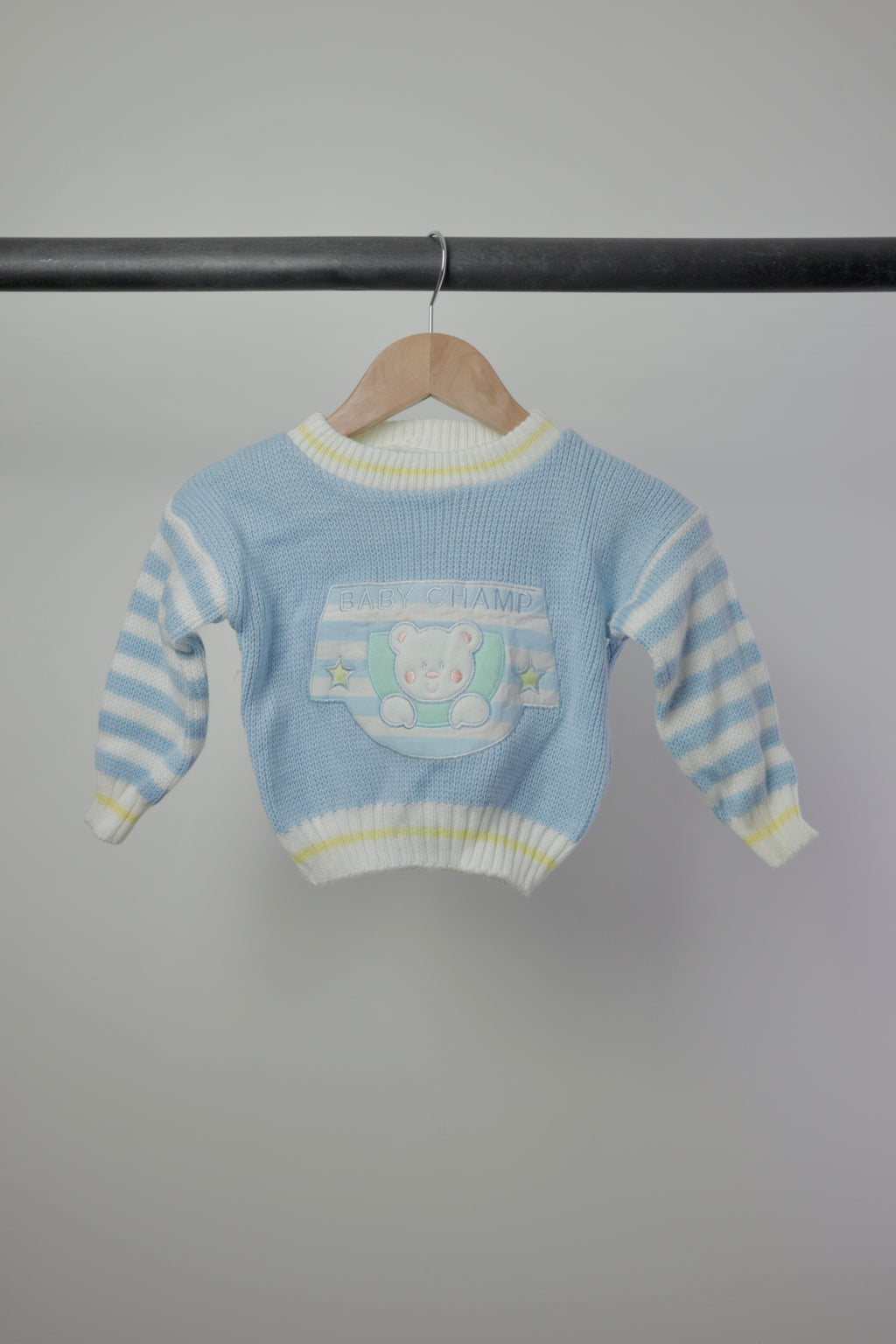 Vintage ICZ Baby Champ Bear Knit Sweater NWT — Sky Blue — 24M