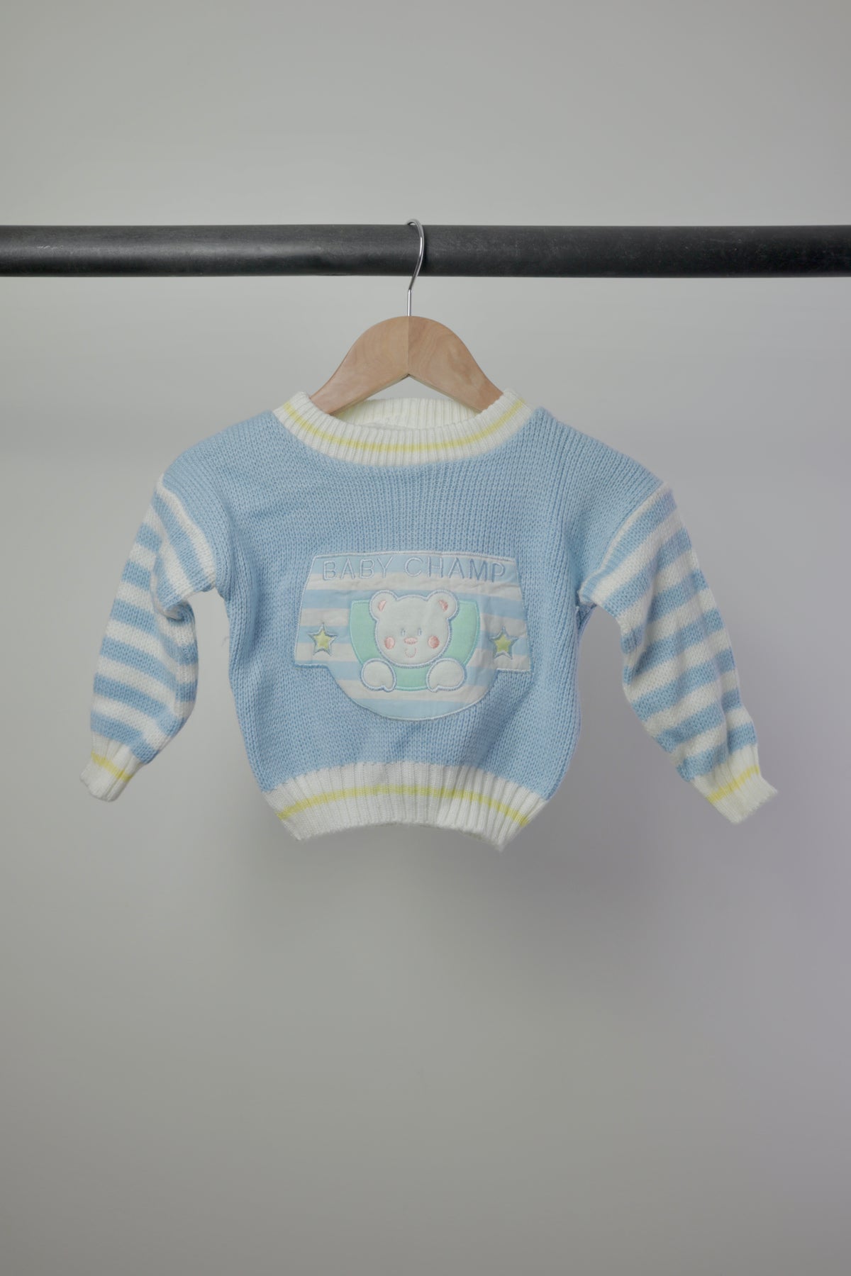 Vintage ICZ Baby Champ Bear Knit Sweater NWT — Sky Blue — 24M