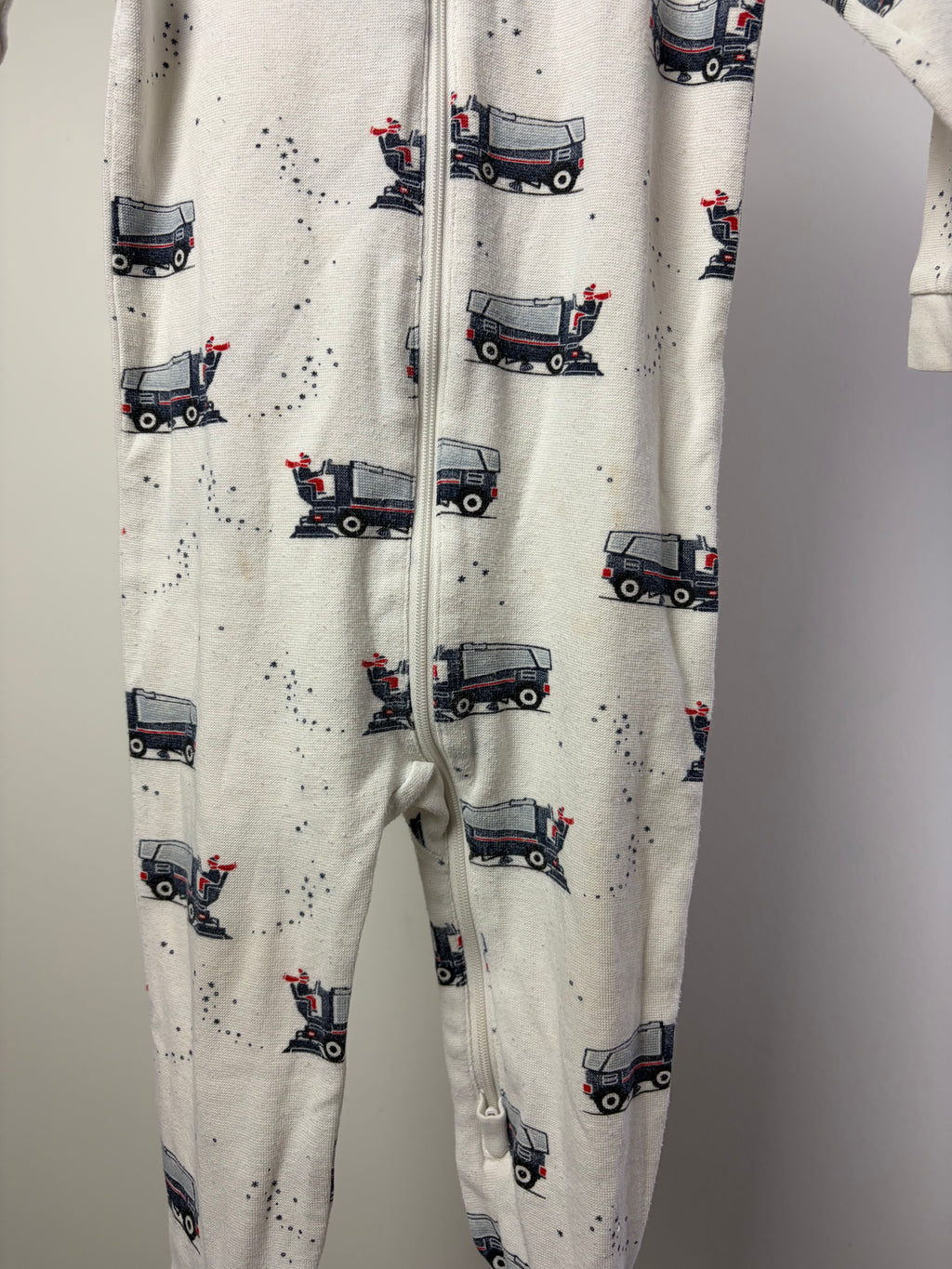 Petit Lem Zamboni Print Footed Sleeper — Off White — 18M