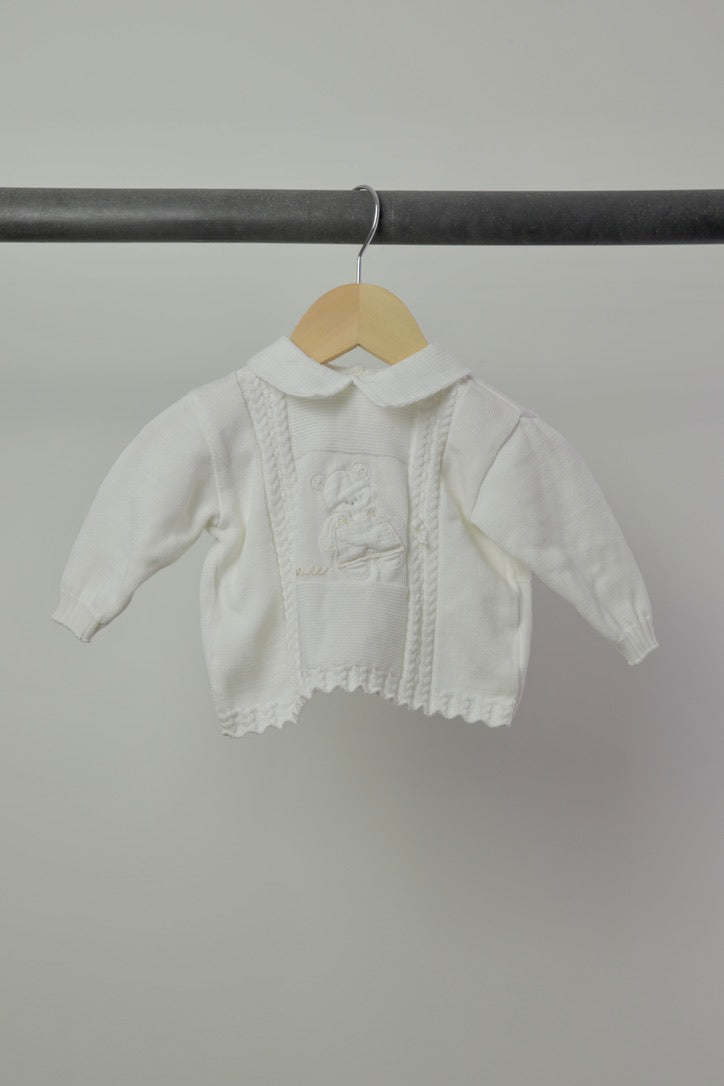 Vintage Italy Made Stella Teddy Bear Knit Sweater — Ivory/Cream — 9M