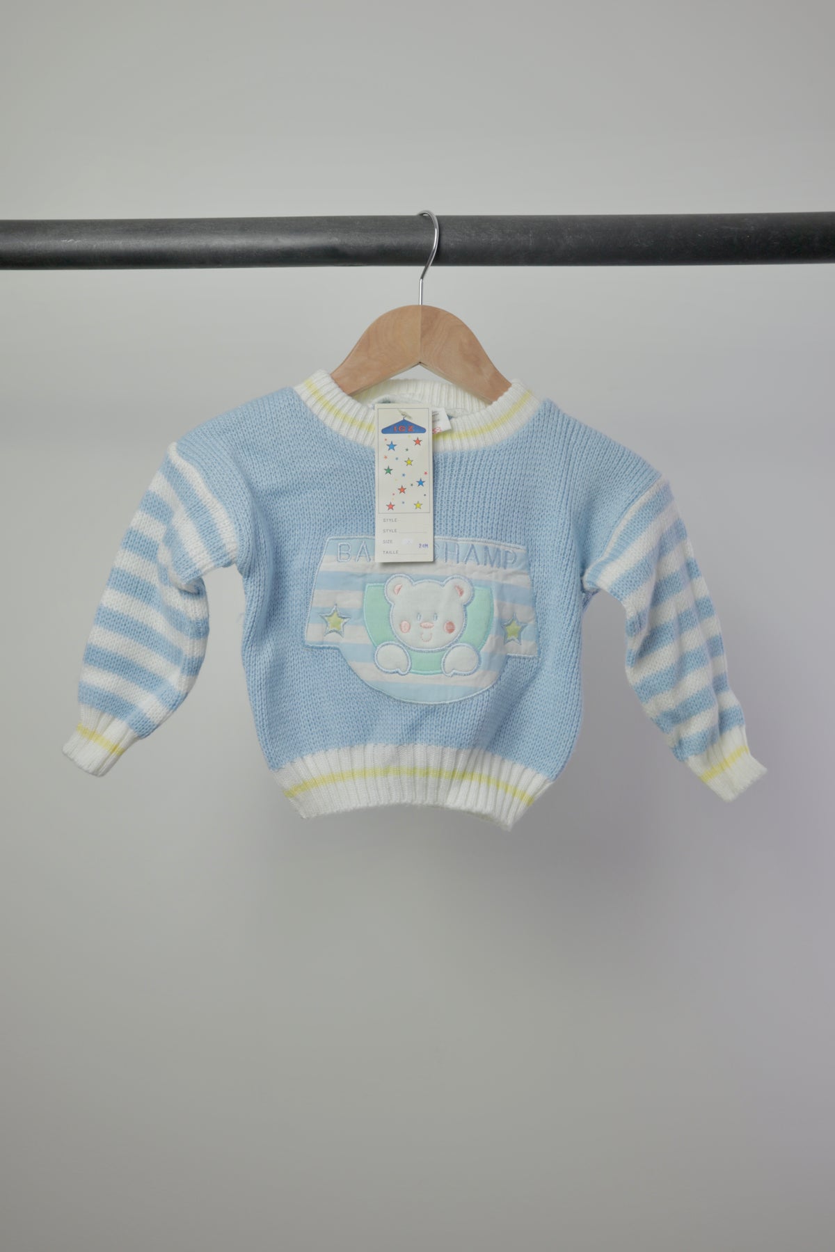 Vintage ICZ Baby Champ Bear Knit Sweater NWT — Sky Blue — 24M