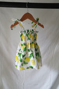 Italian-Made Lemon Print Smocked Tie-Strap Dress — 6–12M