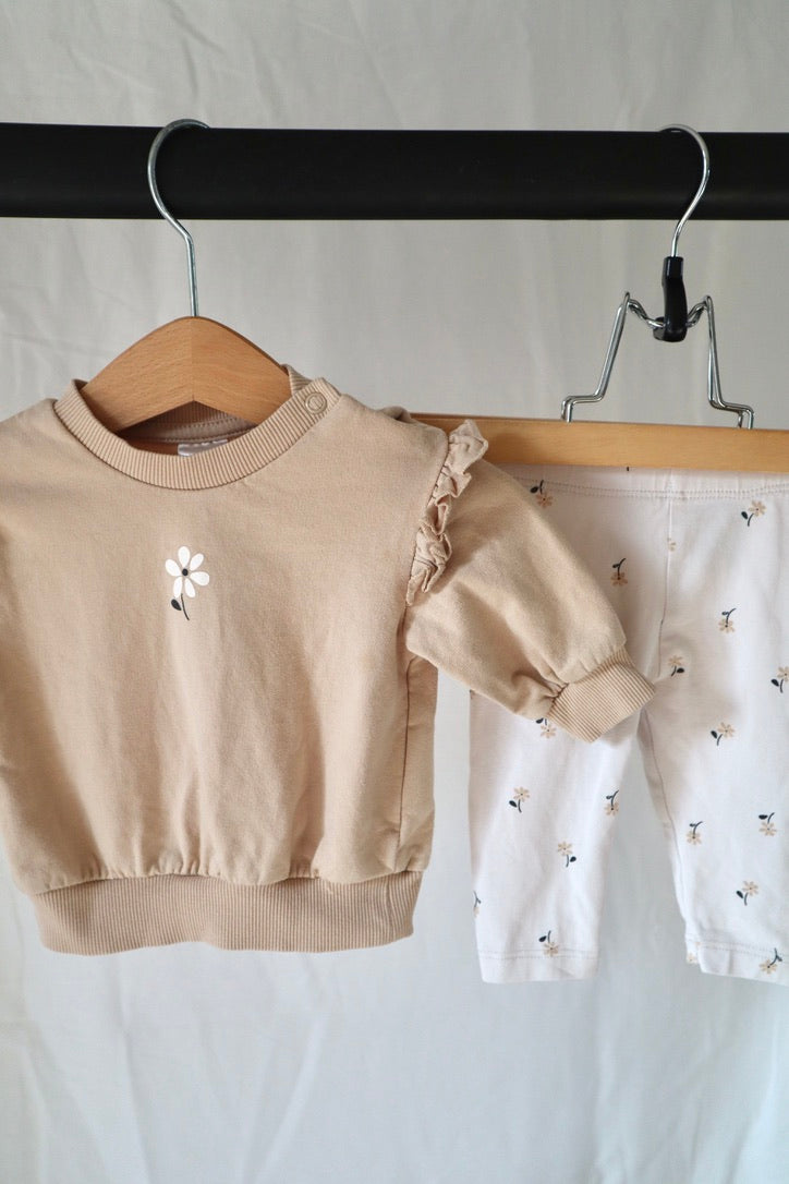 H&M Ruffle Sweatshirt & Floral Legging Set — 1–2M