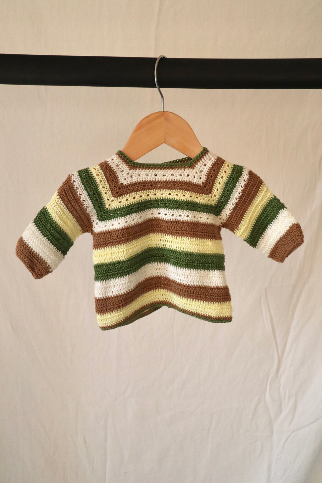 Handmade Vintage Striped Crochet Cardigan — 0–3M (Estimated)