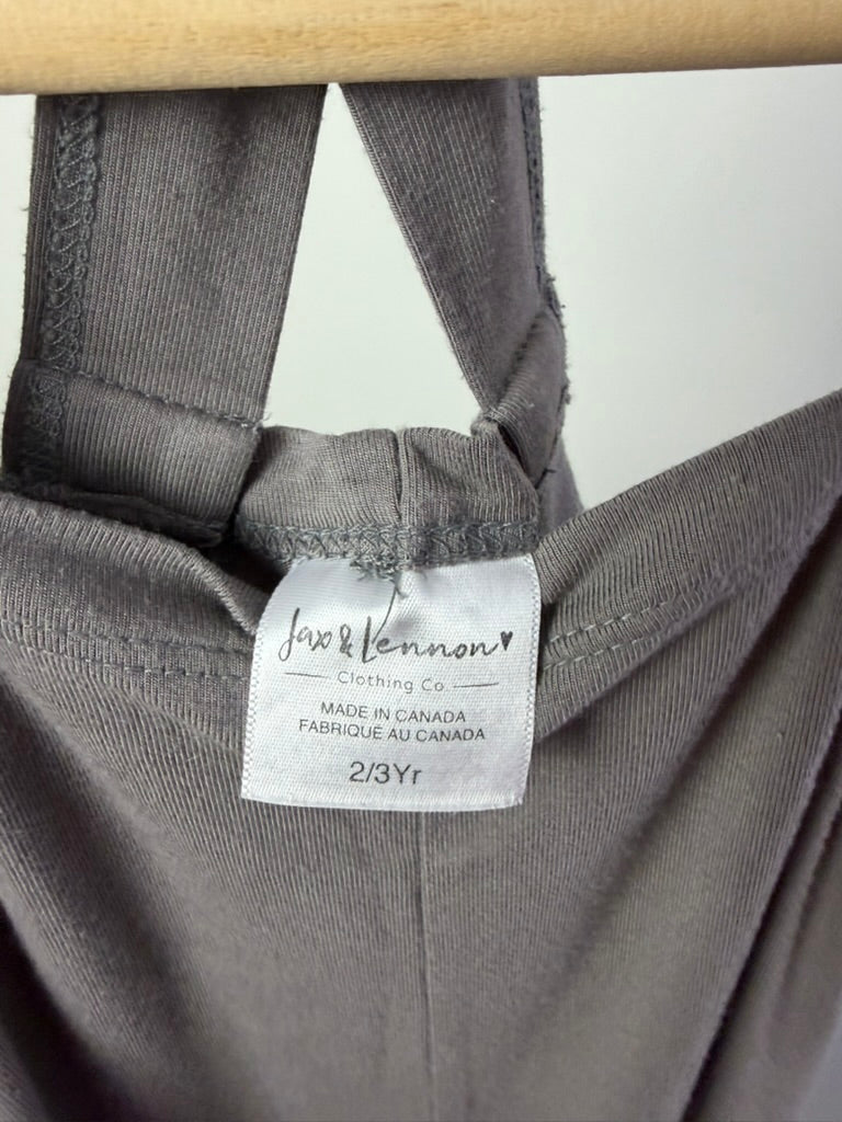 Jax + Lennon Bamboo Cross-Back Overalls — Grey — 2/3Y