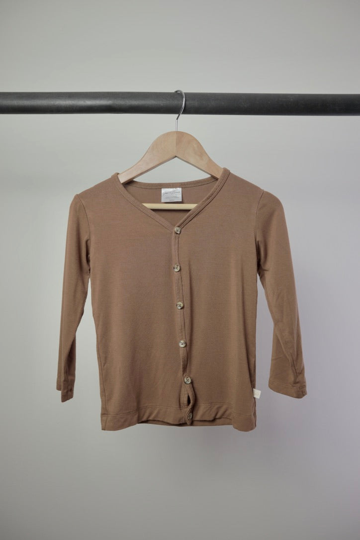 Jax + Lennon Bamboo Button Cardigan — Brown — 3/4Y