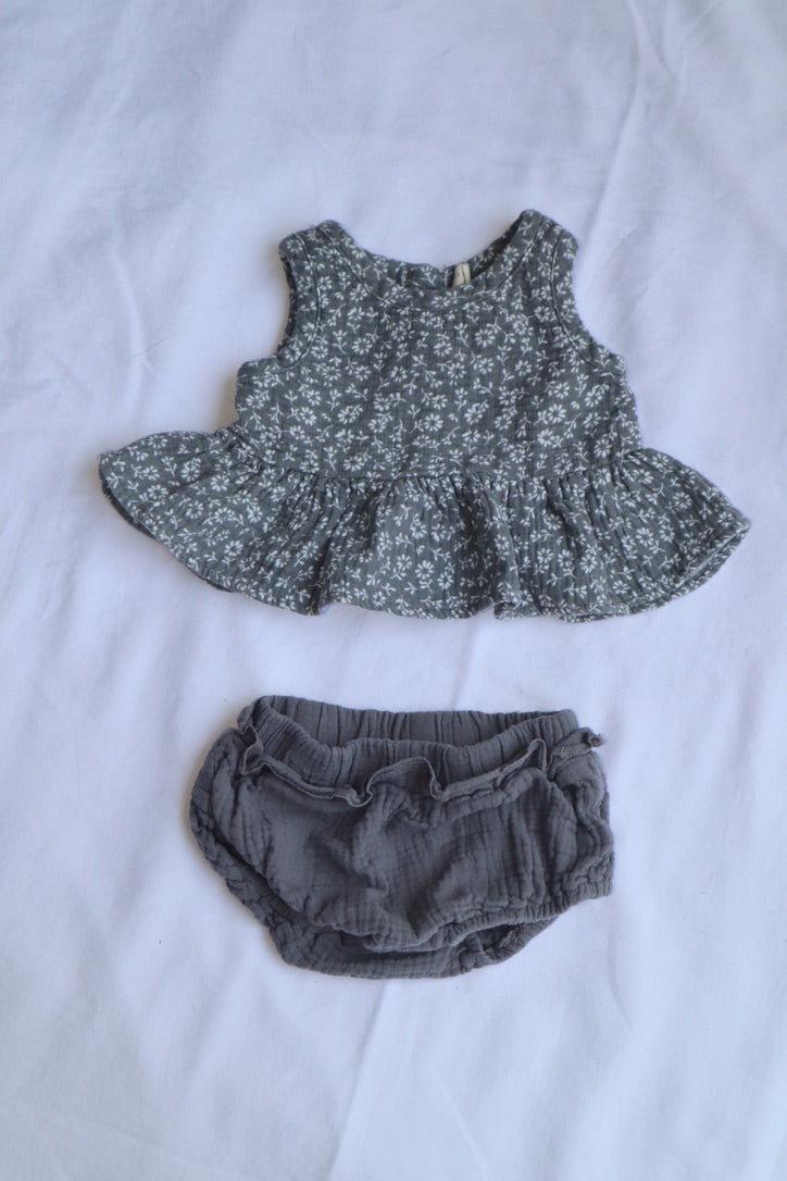 Quincy Mae — Sleeveless Peplum Set — 0–3 Months — Organic Cotton