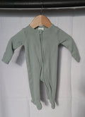 Mushie Sage Green Ribbed Organic Cotton Zippered Footed Sleeper – 0-3 Months