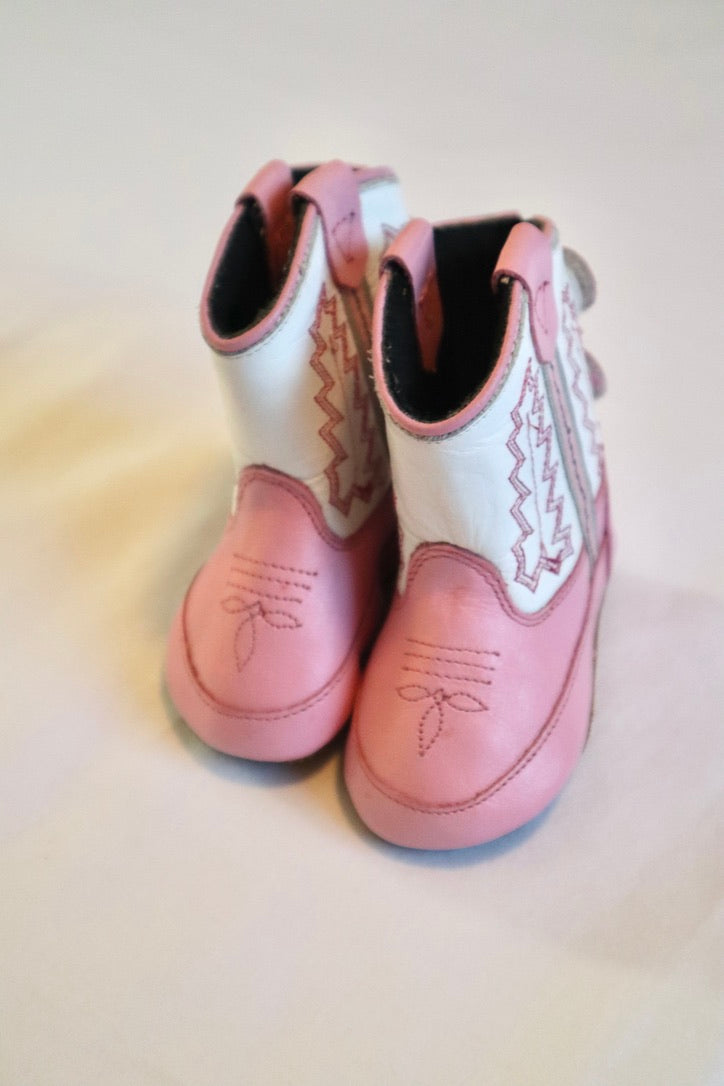 Old West Cowboy Boots — Pink & White — Size 0