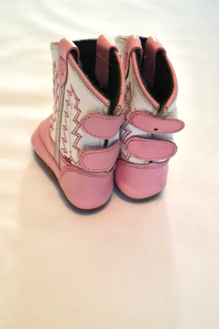 Old West Cowboy Boots — Pink & White — Size 0