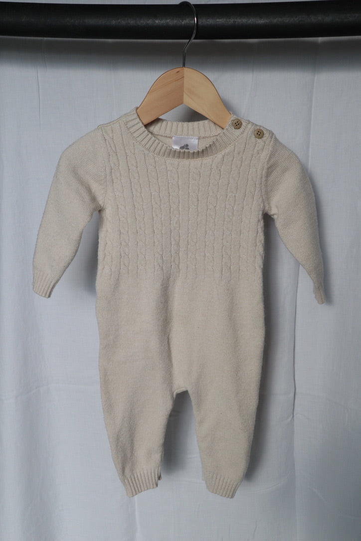Just Born Cream Cable Knit Long-Sleeve Sweater Romper – 6 Months