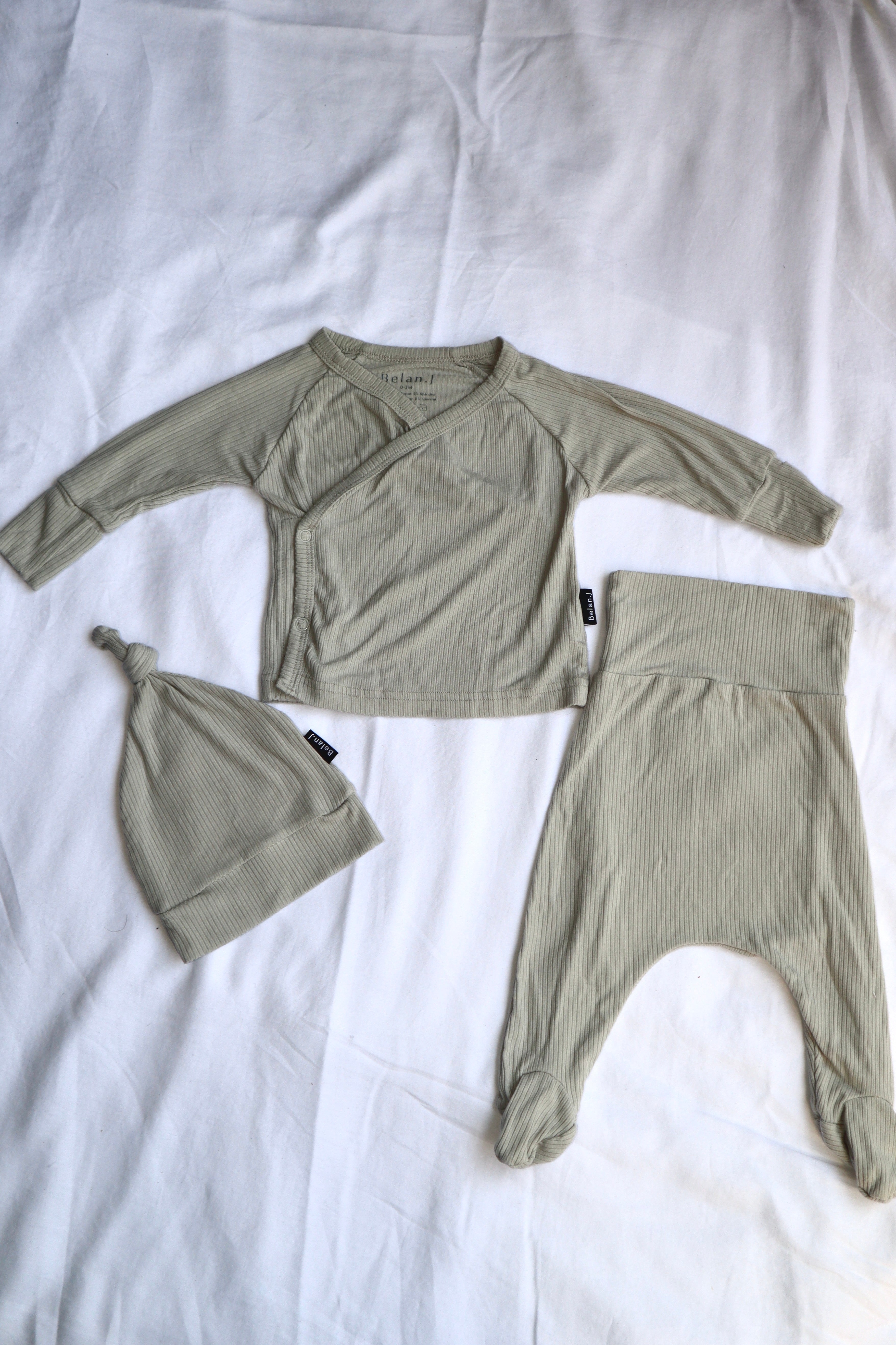 Belan.J — Bamboo Wrap Set — Light Grey Rib — 0-3M