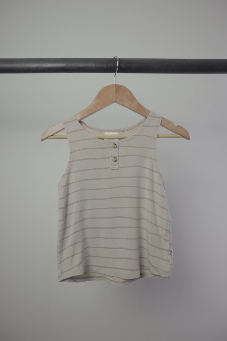 Jax + Lennon — Striped Bamboo Henley Tank — Oatmeal/Taupe — 2/3Y