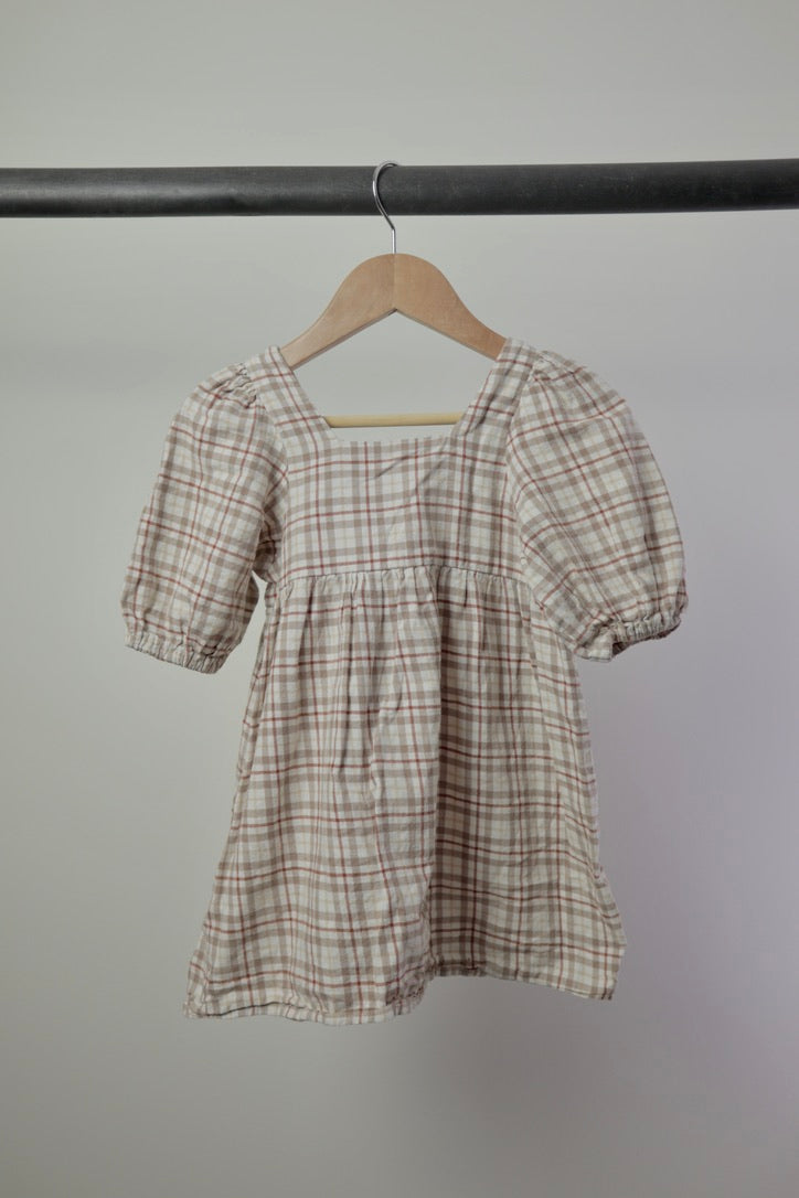 Rylee + Cru Gretta Babydoll Dress — Mocha Plaid — 4/5Y