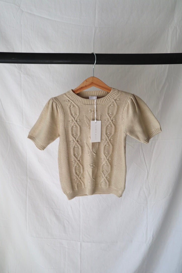 Jamie Kay Cable Knit Puff Sleeve Sweater — Oatmeal — 3T — BNWT
