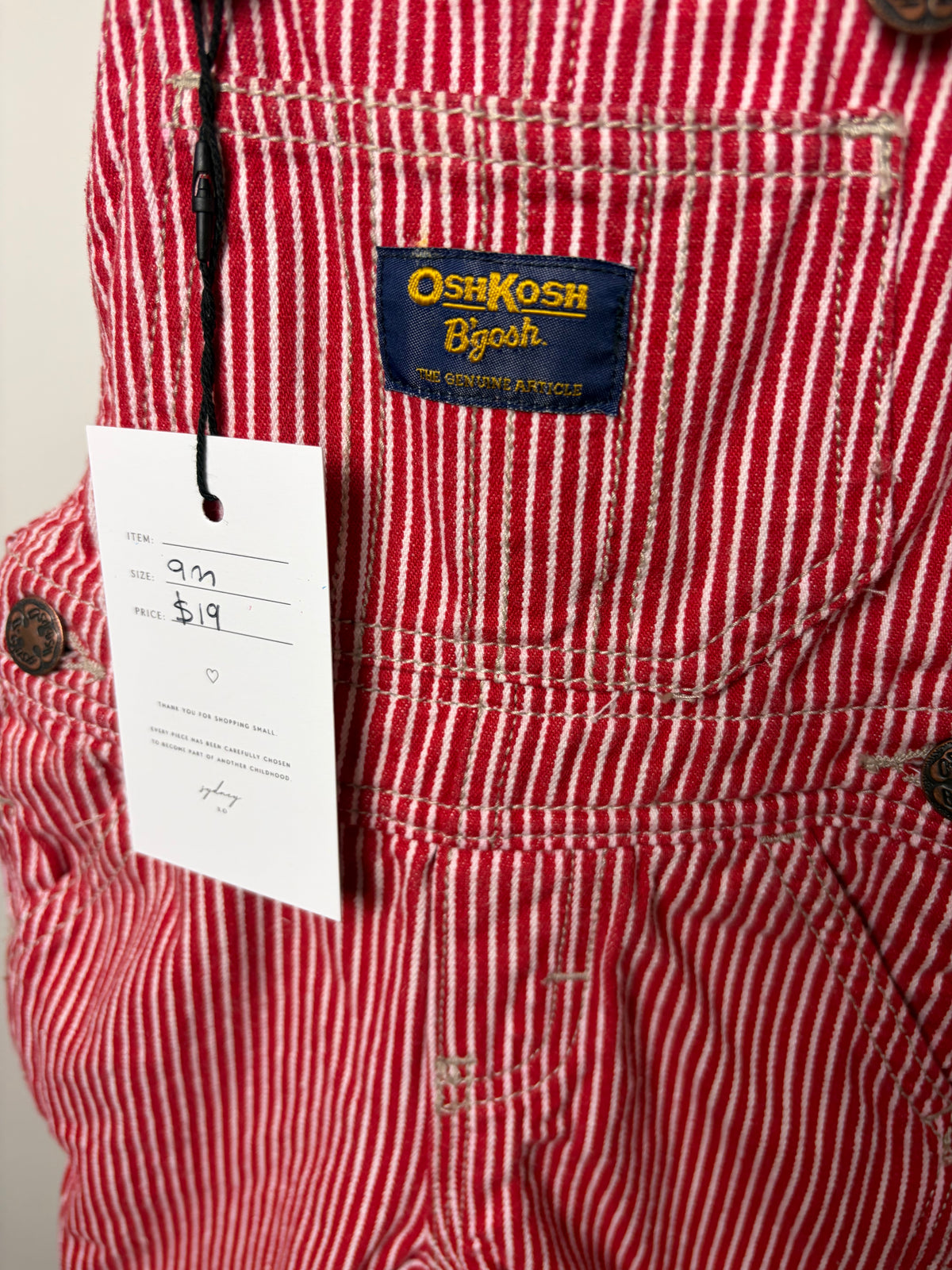 Vintage OshKosh B'gosh Red Stripe Overalls — 9M