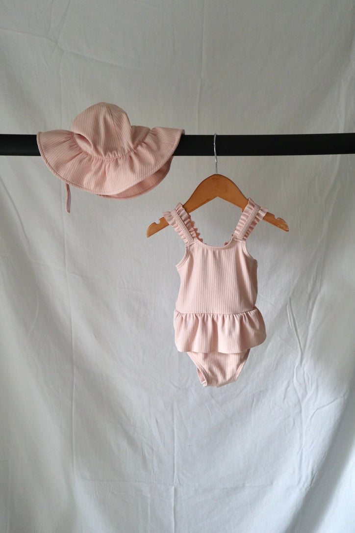 Carter's Ribbed Ruffle One-Piece Swimsuit & Sun Hat Set — Blush — 12M