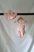 Carter's Ribbed Ruffle One-Piece Swimsuit & Sun Hat Set — Blush — 12M