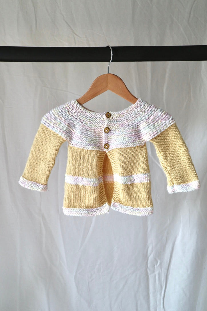 Handmade Knit Cardigan — Butter Yellow — 12–18M