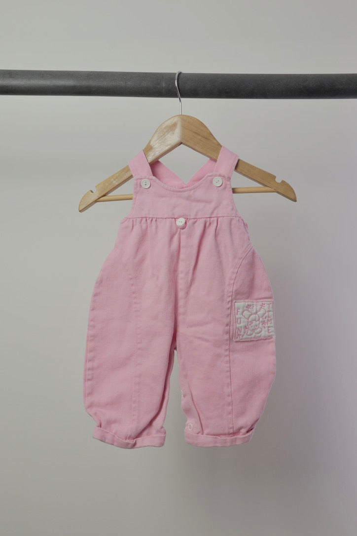 Vintage Pink Fun Time Overalls — Bubblegum Pink — 0–3M