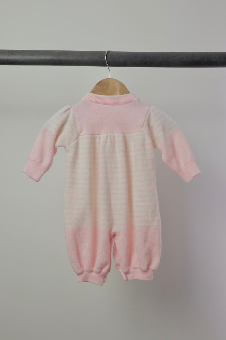 Vintage Small Stars Pink Bunny Knit Romper — 0–6M