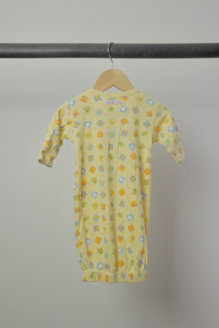 Vintage Kushies Baby Printed Sleeper Gown — Butter Yellow — 0–3M