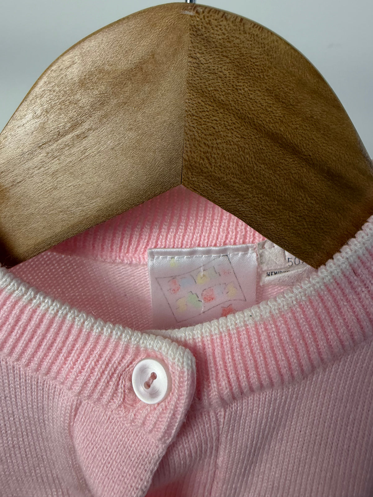 Vintage Small Stars Pink Bunny Knit Romper — 0–6M