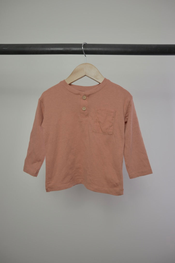 Zara Baby — Long Sleeve Henley Top — Terracotta — 12–18M