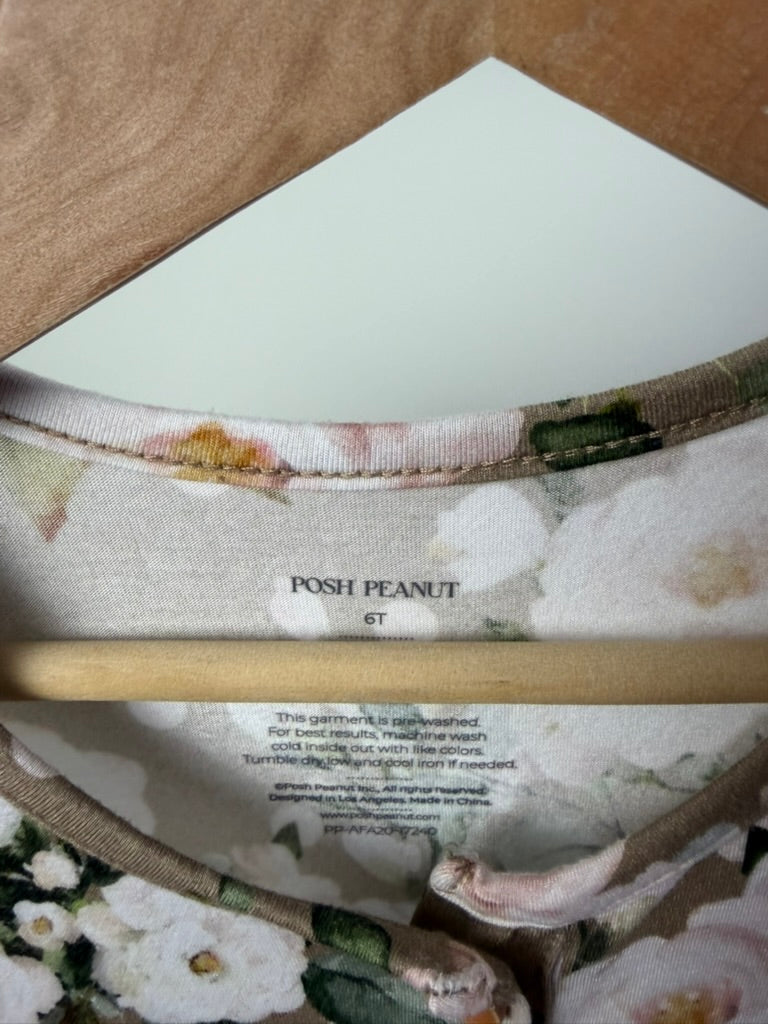 Posh Peanut — NWOT Dauphine Floral Henley Twirl Dress — Taupe/Blush — 6T
