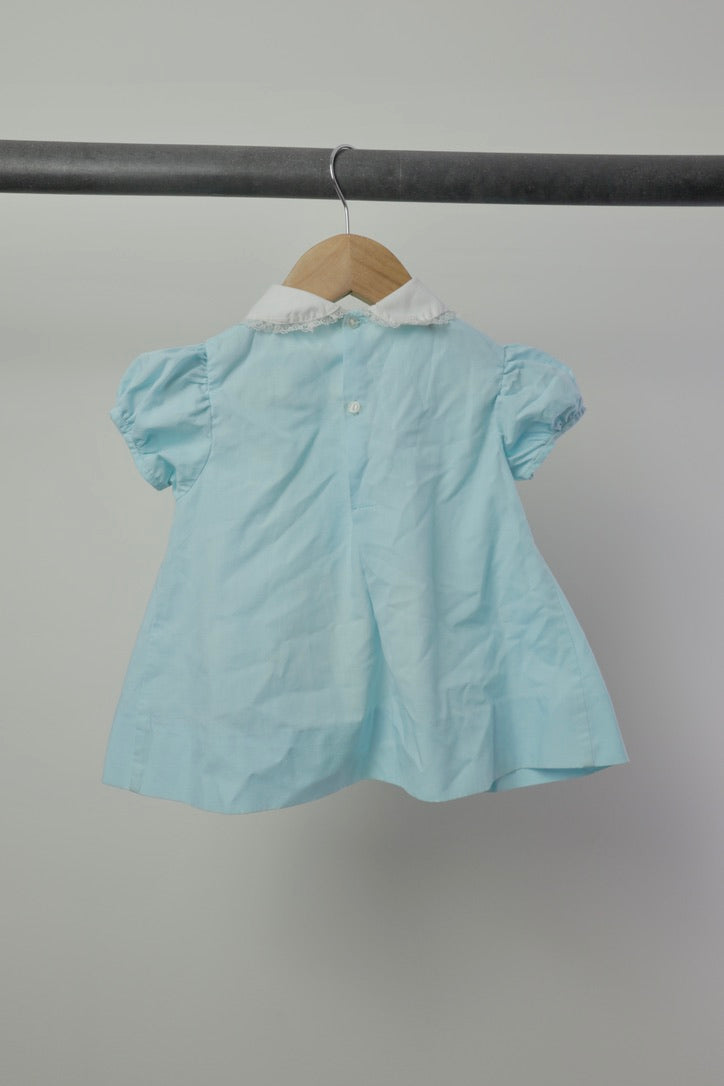 Vintage Embroidered Pinafore Dress — Powder Blue — 12–18M