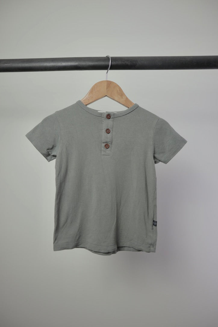 Haven Kids — Bamboo Henley Tee — Muted Sage — 3T