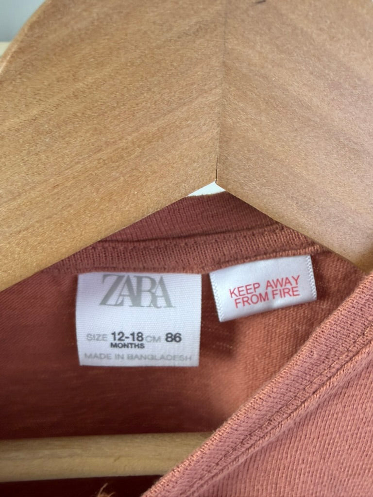Zara Baby — Long Sleeve Henley Top — Terracotta — 12–18M